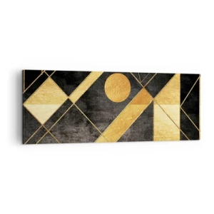 Cuadro sobre lienzo - Impresión de Imagen - Formas geométricas en tonos dorados y negros. - 140x50cm - Sol del desierto - Decoración de pared moderna para salón y dormitorio ARTTOR