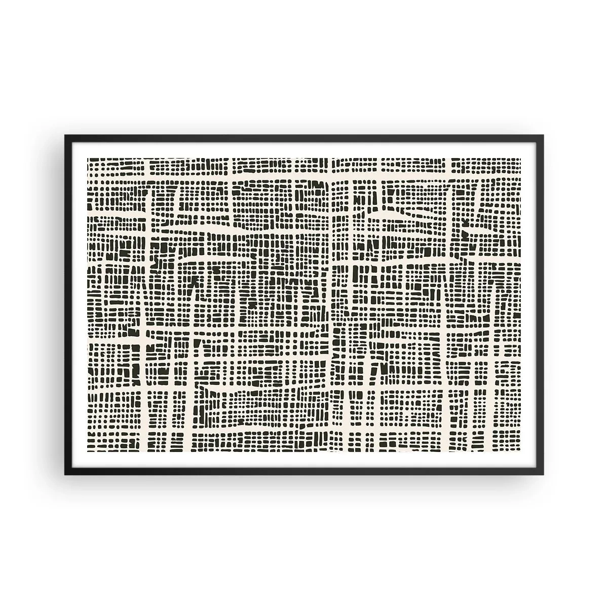 Póster en marco negro - Un patrón geométrico que se asemeja a una cuadrícula sobre un fondo claro. - 100x70cm - Composición del tejido - Decoración de pared moderna para salón y dormitorio ARTTOR