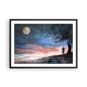 Póster en marco negro - Escena romántica de pareja bajo la luna llena - 70x50cm - Un espectáculo estelar - Decoración de pared moderna para salón y dormitorio ARTTOR