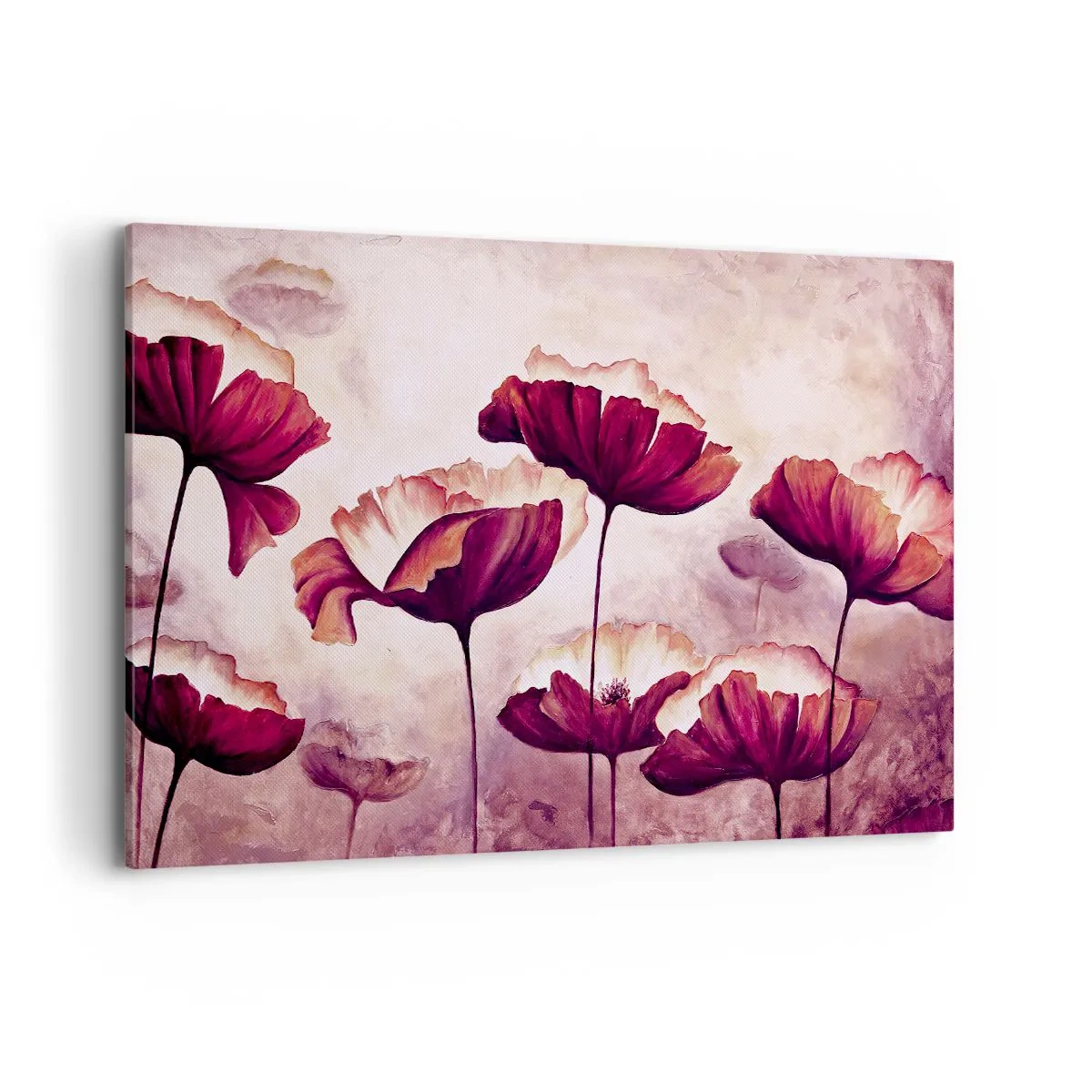 Cuadro sobre lienzo - Impresión de Imagen - Flores en tonos rojos y blancos sobre un fondo sutil. - 120x80cm - Pétalo rojo y blanco - Decoración de pared moderna para salón y dormitorio ARTTOR