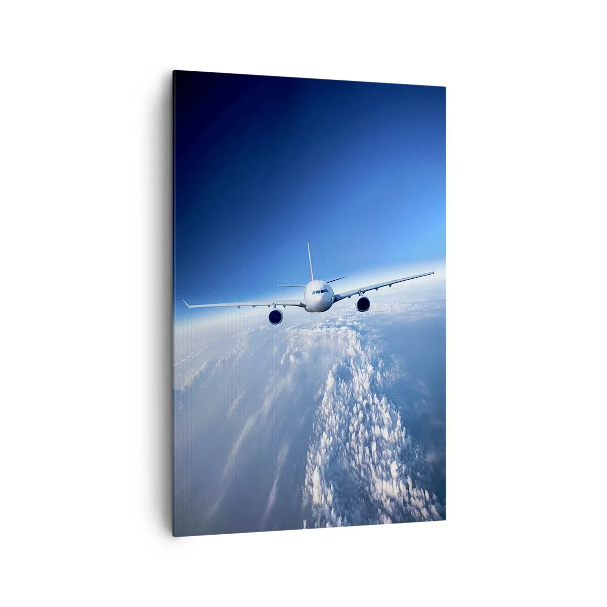 Cuadro sobre lienzo - Impresión de Imagen - Un avión volando sobre las nubes contra un cielo azul. - 80x120cm - Vuelo porque quiero - Decoración de pared moderna para salón y dormitorio ARTTOR