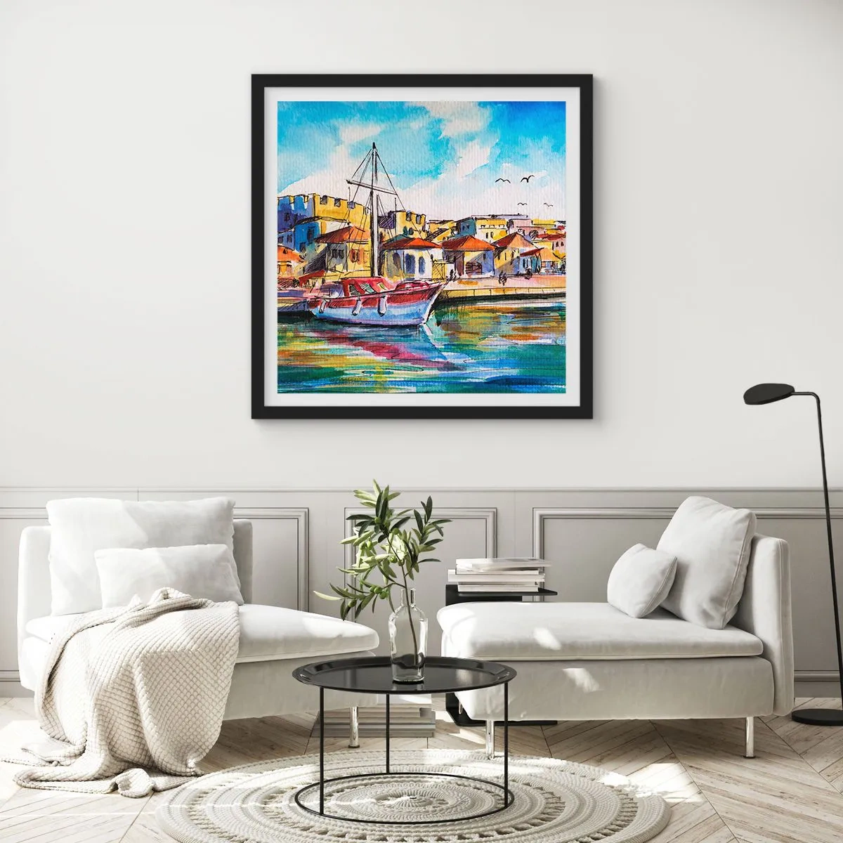 Póster en marco negro - Tarde de arco iris - 40x40 cm