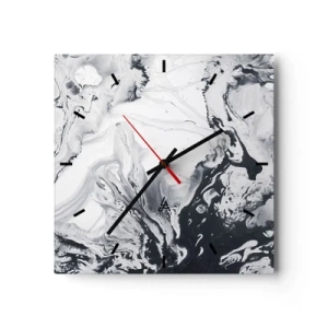 Reloj de pared - Reloj de vidrio - Patrón abstracto monocromático con efecto mármol. - 30x30cm - Dentro de la Tierra - Decoración de pared moderna para salón y dormitorio ARTTOR