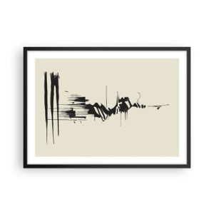 Póster en marco negro - Abstracción minimalista con líneas negras sobre un fondo claro. - 70x50cm - Abstracción apresurada - Decoración de pared moderna para salón y dormitorio ARTTOR