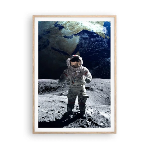 Póster en marco roble claro - Saludos desde la Luna - 70x100 cm