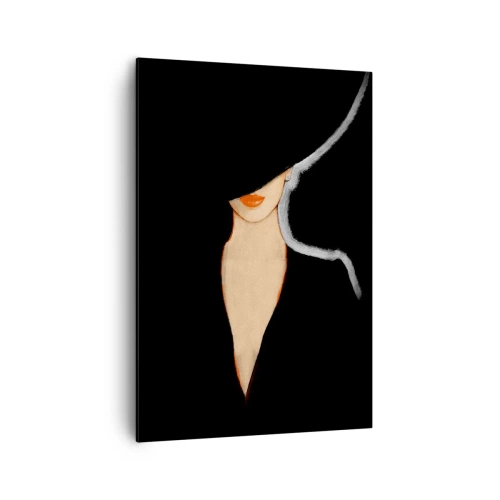 Cuadro sobre lienzo - Impresión de Imagen - Silueta de una mujer con sombrero sobre un fondo negro - 70x100cm - Elegancia y estilo - Decoración de pared moderna para salón y dormitorio ARTTOR