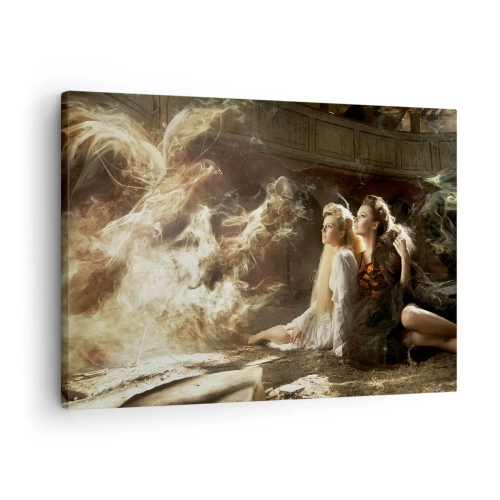 Cuadro sobre lienzo - Impresión de Imagen - Dos mujeres en un entorno mágico con efectos de iluminación etéreos. - 70x50cm - Y hubo poesía - Decoración de pared moderna para salón y dormitorio ARTTOR