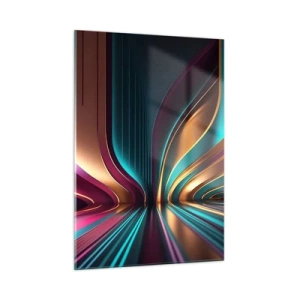 Cuadro sobre vidrio - Impresiones sobre Vidrio - Líneas de luz coloridas que crean formas futuristas. - 50x70cm - Arquitectura de la luz - Decoración de pared moderna para salón y dormitorio ARTTOR