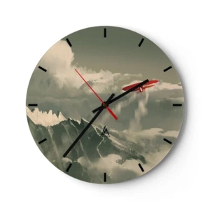 Reloj de pared - Reloj de vidrio - Un biplano rojo volando sobre montañas nevadas. - 30x30cm - Pionero sin miedo - Decoración de pared moderna para salón, cocina y dormitorio ARTTOR