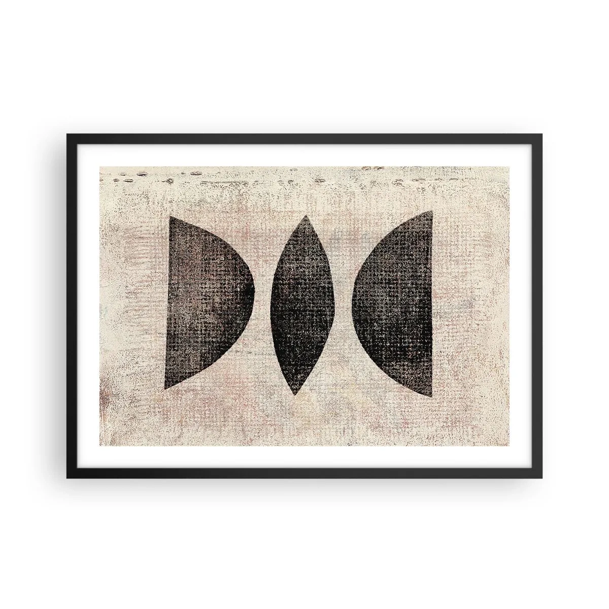 Póster en marco negro - Formas étnicas en tonos oscuros sobre un fondo claro. - 70x50cm - Abstracción étnica - Decoración de pared moderna para salón y dormitorio ARTTOR
