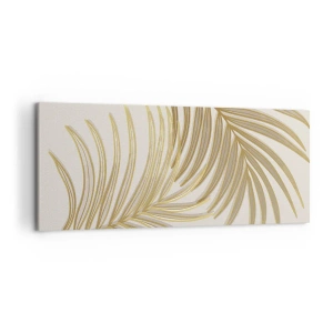 Cuadro sobre lienzo - Impresión de Imagen - Hojas de palma doradas sobre un fondo claro en estilo minimalista. - 120x50cm - Palma de Oro - Decoración de pared moderna para salón y dormitorio ARTTOR