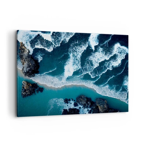 Cuadro sobre lienzo - Impresión de Imagen - Vista aérea de las olas rompiendo en la orilla - 100x70cm - Rodeadas por las olas - Decoración de pared moderna para salón y dormitorio ARTTOR
