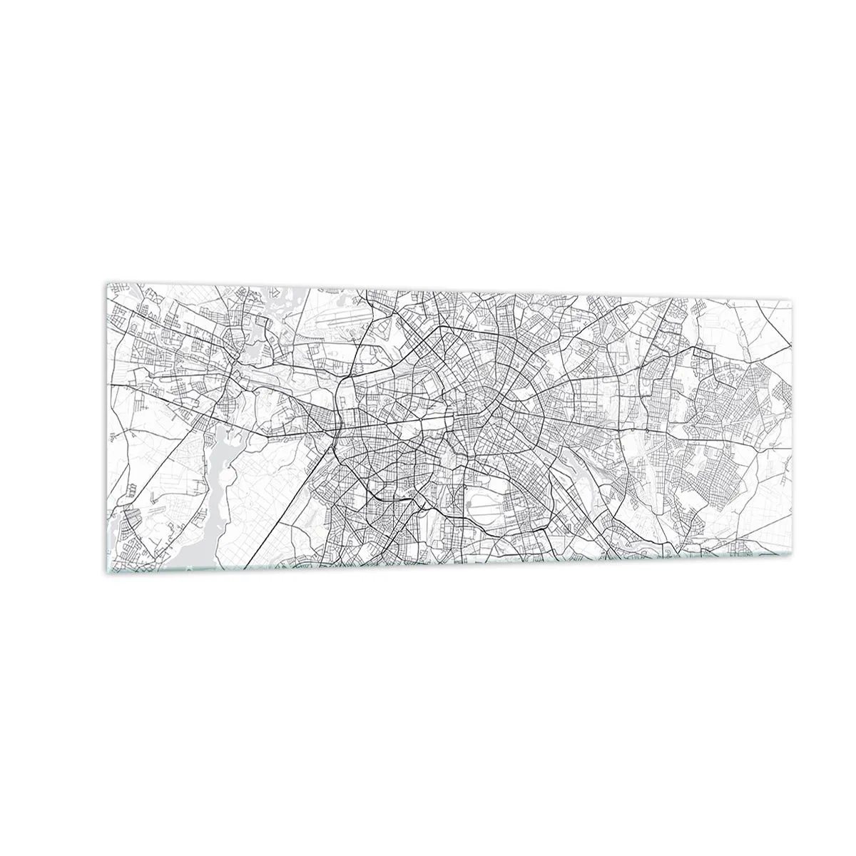 Cuadro sobre vidrio - Impresiones sobre Vidrio - Mapa detallado de la ciudad en blanco y negro - 140x50cm - Flor de Berlín - Decoración de pared moderna para salón y dormitorio ARTTOR