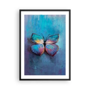 Póster en marco negro - Una mariposa de colores intensos sobre un fondo azul. - 50x70cm - En todo su esplendor - Decoración de pared moderna para salón y dormitorio ARTTOR