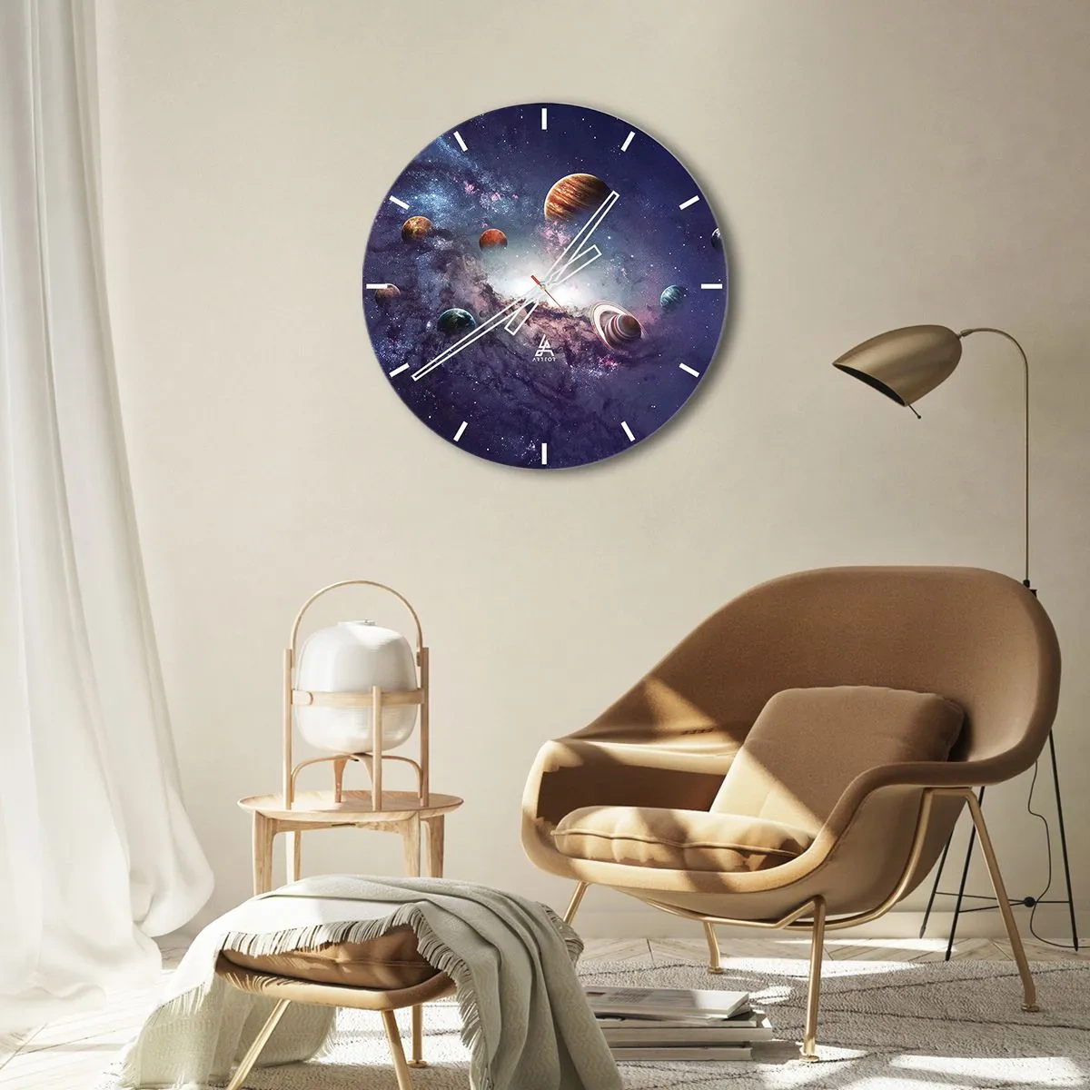 Reloj de pared - Reloj de vidrio - Planetas coloridos flotando en una nebulosa cósmica - 30x30cm - La danza alrededor del Sol - Decoración de pared moderna para salón, cocina y dormitorio ARTTOR