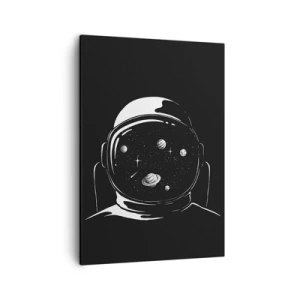 Cuadro sobre lienzo - Impresión de Imagen - Un casco de astronauta minimalista con vistas al espacio. - 50x70cm - Bonita vista - Decoración de pared moderna para salón y dormitorio ARTTOR