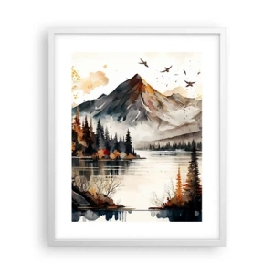 Póster en marco blanco - Otoño dorado en las montañas - 40x50 cm