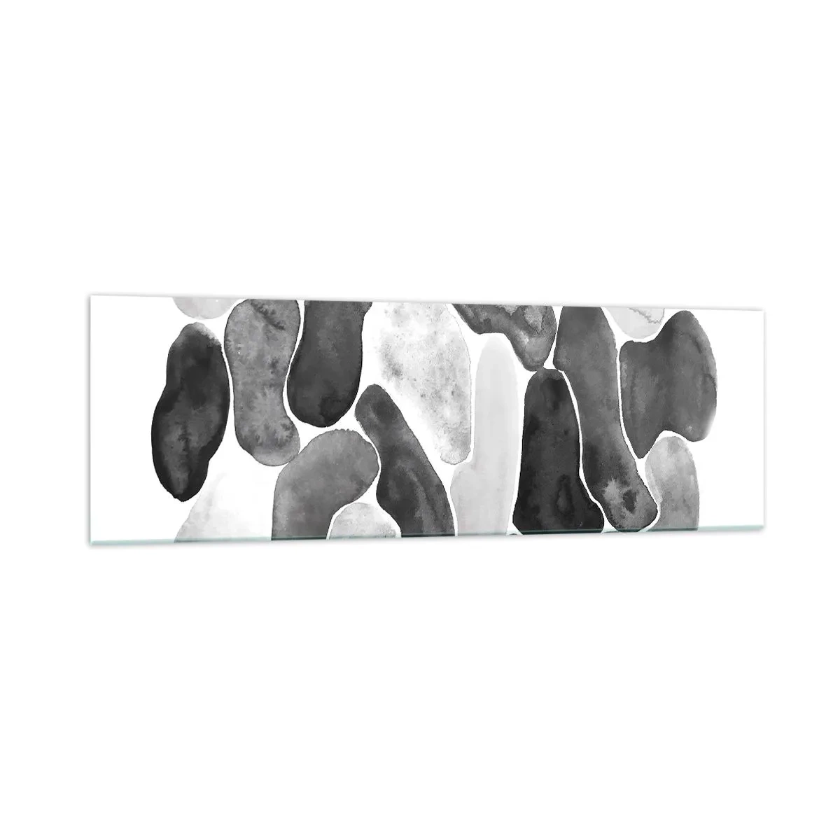 Cuadro sobre vidrio - Impresiones sobre Vidrio - Abstracción en blanco y negro con manchas irregulares sobre un fondo blanco. - 160x50cm - Abstracción pétrea - Decoración de pared moderna para salón y dormitorio ARTTOR