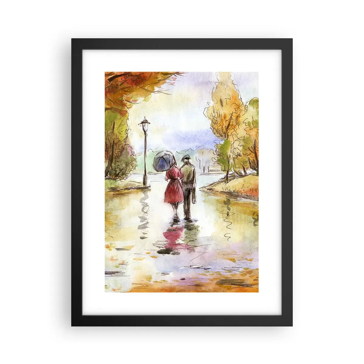 Póster en marco negro - Un otoño romántico en el parque - 30x40 cm