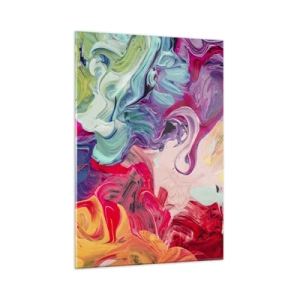 Cuadro sobre vidrio - Impresiones sobre Vidrio - Rayas abstractas de colores intensos de pintura sobre lienzo - 50x70cm - El nacimiento de los colores - Decoración de pared moderna para salón y dormitorio ARTTOR