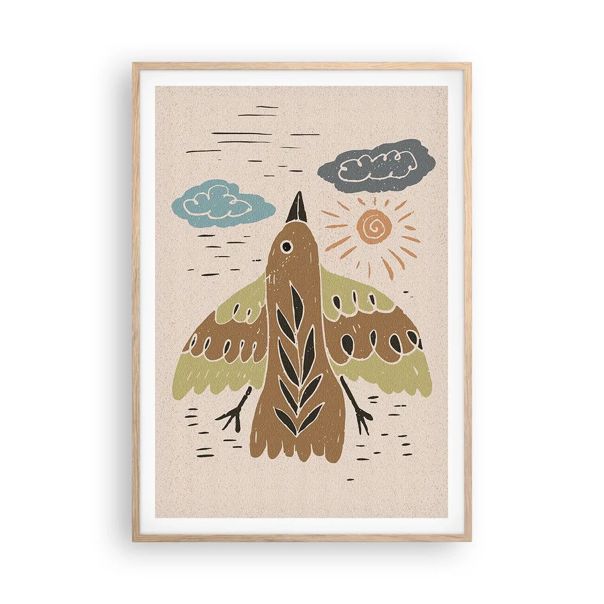 Póster en marco roble claro - Vuelo alegre - 70x100 cm