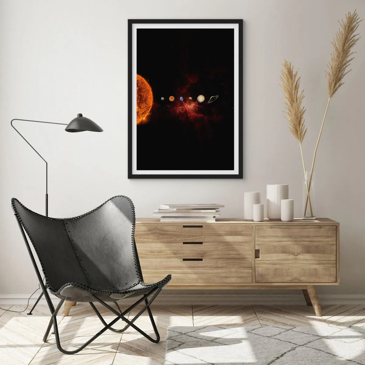 Póster en marco negro - El Sistema Solar con planetas sobre el fondo del espacio. - 50x70cm - Nuestro barrio - Decoración de pared moderna para salón y dormitorio ARTTOR