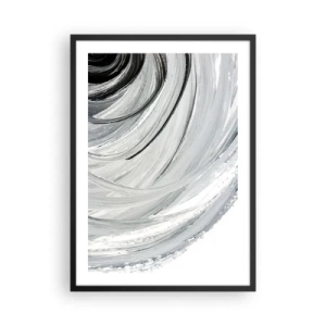 Póster en marco negro - Abstracción dinámica en tonos de negro, blanco y gris. - 50x70cm - Composición orbital - Decoración de pared moderna para salón y dormitorio ARTTOR