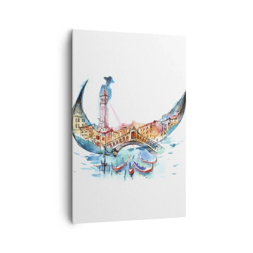 Cuadro sobre lienzo - Impresión de Imagen - Una composición de acuarela de Venecia en forma de góndola. - 80x120cm - Navegamos por la ciudad - Decoración de pared moderna para salón y dormitorio ARTTOR