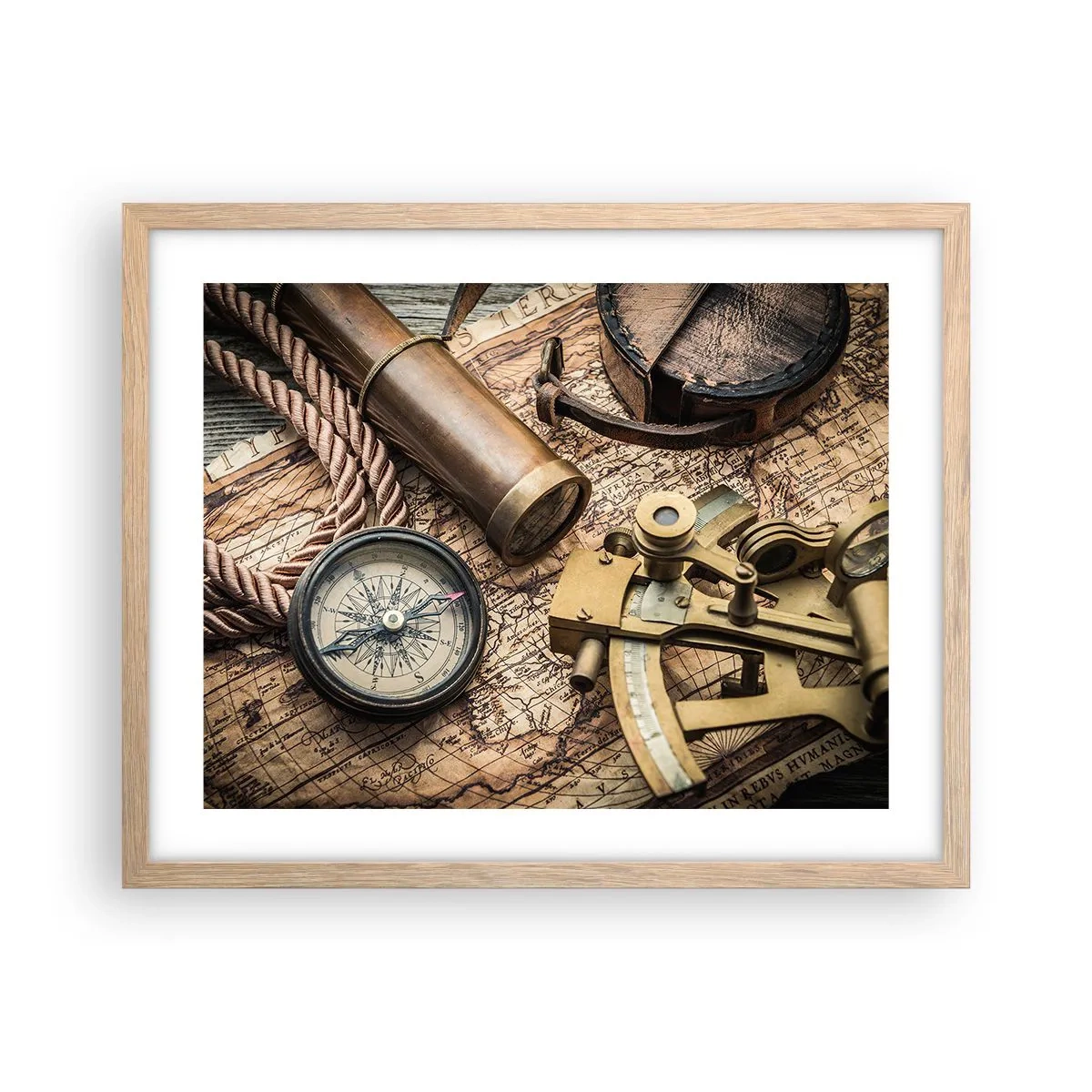 Póster en marco roble claro - Establecer un rumbo - 50x40 cm