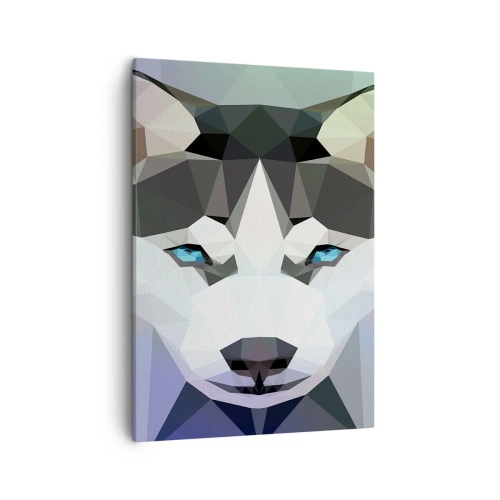 Cuadro sobre lienzo - Impresión de Imagen - Lobo geométrico con expresivos ojos azules. - 50x70cm - El recuerdo de las nieves del norte - Decoración de pared moderna para salón y dormitorio ARTTOR