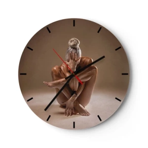 Reloj de pared - Reloj de vidrio - Una mujer en pose artística sobre un fondo neutro. - 30x30cm - Unidad de cuerpo y espíritu - Decoración de pared moderna para salón, cocina y dormitorio ARTTOR