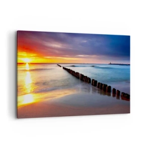 Cuadro sobre lienzo - Impresión de Imagen - Puesta de sol sobre el mar con un rompeolas en primer plano - 120x80cm - Escuchar el silencio - Decoración de pared moderna para salón y dormitorio ARTTOR