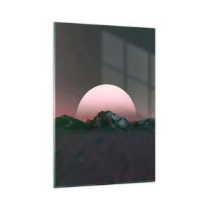 Cuadro sobre vidrio - Impresiones sobre Vidrio - Montañas geométricas con el sol poniente al fondo - 80x120cm - En una galaxia muy muy lejana - Decoración de pared moderna para salón y dormitorio ARTTOR