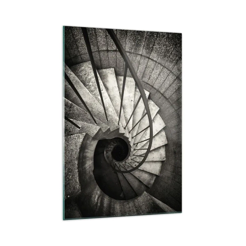 Cuadro sobre vidrio - Impresiones sobre Vidrio - Escalera de caracol en blanco y negro de estilo moderno. - 70x100cm - Escaleras arriba, escaleras abajo - Decoración de pared moderna para salón y dormitorio ARTTOR