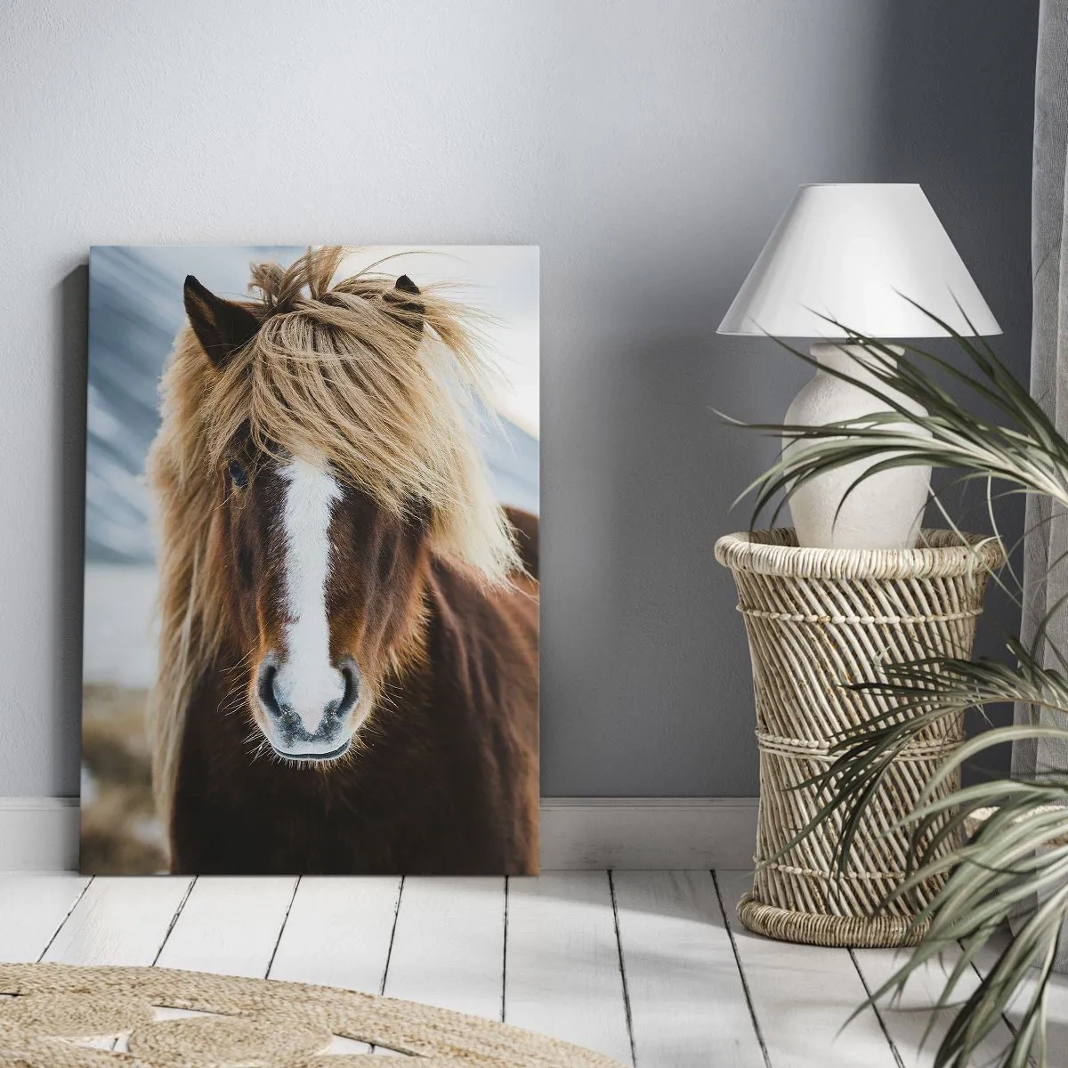 Cuadro sobre lienzo - Impresión de Imagen - Caballo islandés frente a un paisaje montañoso - 50x70cm - ¿Puedes sentir la libertad? - Decoración de pared moderna para salón y dormitorio ARTTOR