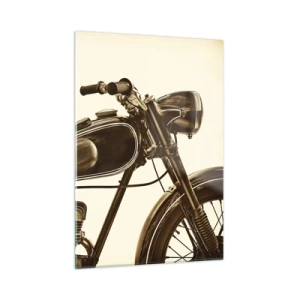 Cuadro sobre vidrio - Impresiones sobre Vidrio - Elegante motocicleta retro en tonos sepia sobre un fondo claro. - 50x70cm - Añoranza de los clásicos - Decoración de pared moderna para salón y dormitorio ARTTOR