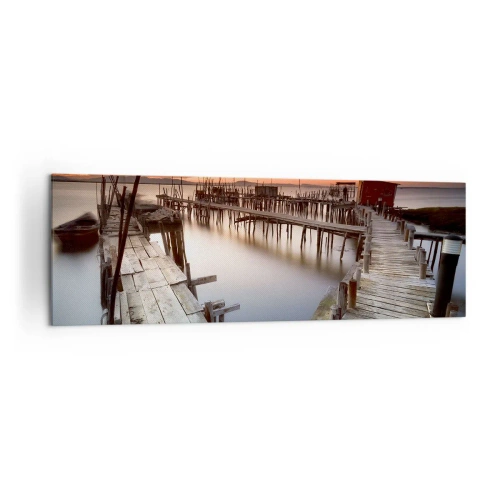 Cuadro sobre lienzo - Impresión de Imagen - Muelles de madera en aguas tranquilas al atardecer - 160x50cm - Auténtico, sublime - Decoración de pared moderna para salón y dormitorio ARTTOR