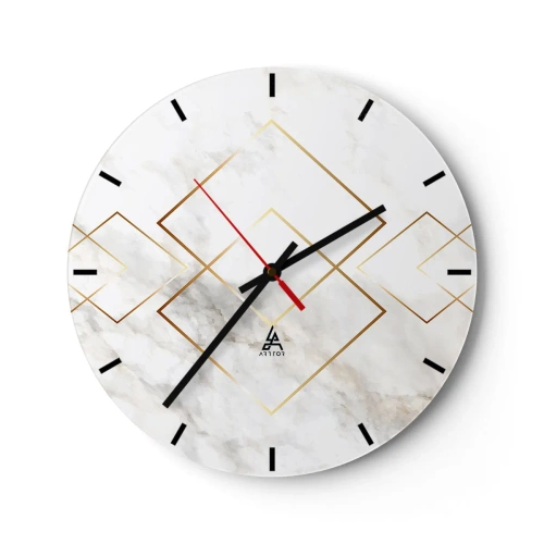 Reloj de pared - Reloj de vidrio - Patrones geométricos dorados sobre un fondo de mármol blanco. - 30x30cm - Una vista al infinito - Decoración de pared moderna para salón, cocina y dormitorio ARTTOR