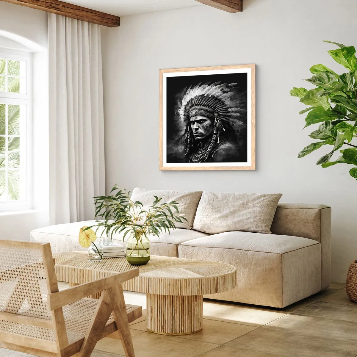 Póster en marco roble claro - Líder y guerrero - 40x40 cm