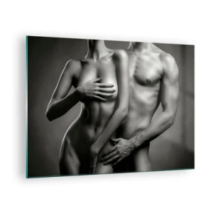 Cuadro sobre vidrio - Impresiones sobre Vidrio - Composición en blanco y negro con siluetas desnudas de una pareja. - 70x50cm - Adán y Eva - Decoración de pared moderna para salón y dormitorio ARTTOR