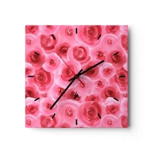 Reloj de pared - Reloj de vidrio - Delicadas rosas en tonos pastel de rosa. - 30x30cm - Rosas abajo y arriba - Decoración de pared moderna para salón y dormitorio ARTTOR