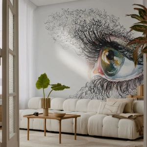 Fotomural Premium Sand - Ojo artístico en estilo boceto - 100x70cm - Mira directamente a tu alma - Decoración de pared moderna para salón y dormitorio ARTTOR