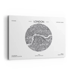 Cuadro sobre lienzo - Impresión de Imagen - Un mapa minimalista de Londres en blanco y negro con detalles precisos. - 100x70cm - Anatomía de Londres - Decoración de pared moderna para salón y dormitorio ARTTOR