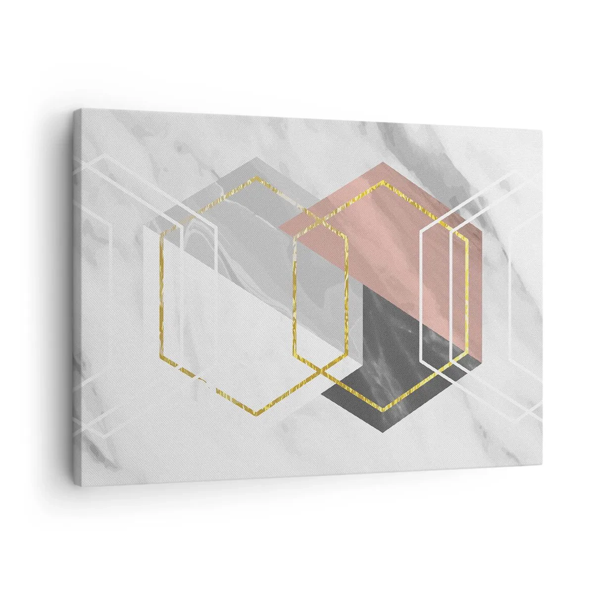 Cuadro sobre lienzo - Impresión de Imagen - Figuras geométricas con acentos dorados y de mármol. - 70x50cm - Composición en cadena - Decoración de pared moderna para salón y dormitorio ARTTOR