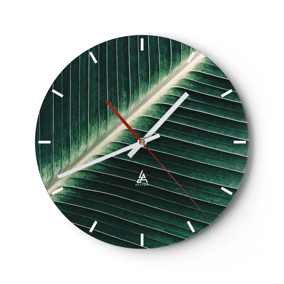 Reloj de pared - Reloj de vidrio - Un primer plano de una hoja en tonos verdes. - 30x30cm - El ritmo de la naturaleza - Decoración de pared moderna para salón, cocina y dormitorio ARTTOR