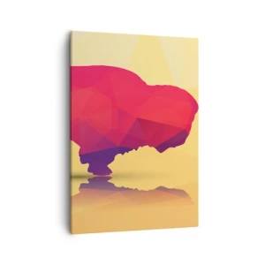 Cuadro sobre lienzo - Impresión de Imagen - Silueta geométrica de un bisonte en tonos rojos y morados. - 50x70cm - Fuerza de bisonte - Decoración de pared moderna para salón y dormitorio ARTTOR