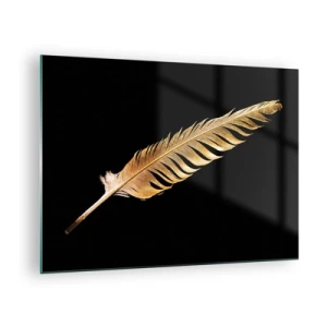Cuadro sobre vidrio - Impresiones sobre Vidrio - Una pluma dorada sobre un fondo negro en estilo minimalista. - 70x50cm - Pluma de alta calidad - Decoración de pared moderna para salón y dormitorio ARTTOR