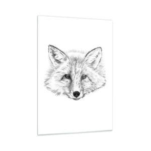 Cuadro sobre vidrio - Impresiones sobre Vidrio - Dibujo de la cabeza de un zorro sobre un fondo blanco. - 50x70cm - ¿Pueden mentir estos ojos? - Decoración de pared moderna para salón y dormitorio ARTTOR
