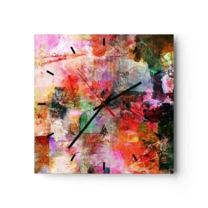 Reloj de pared - Reloj de vidrio - Una composición abstracta con tonos dominantes de rosa y rojo. - 30x30cm - Un viaje a través del rosa - Decoración de pared moderna para salón y dormitorio ARTTOR
