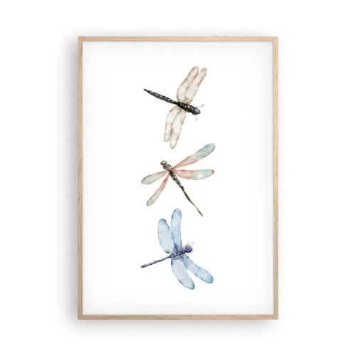 Póster en marco roble claro - Libélulas ingrávidas - 70x100 cm